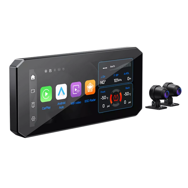 K68 Portable Motorcycle CarPlay with Dash Cam & Radar BSD